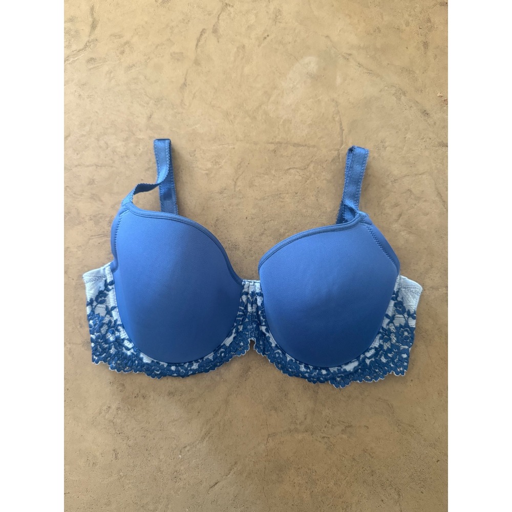 Wacoal Embrace Lace T-Shirt Bra 36D Blue White Floral Underwire 853191